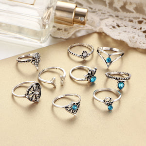 9-piece Rhinestone Ring Set