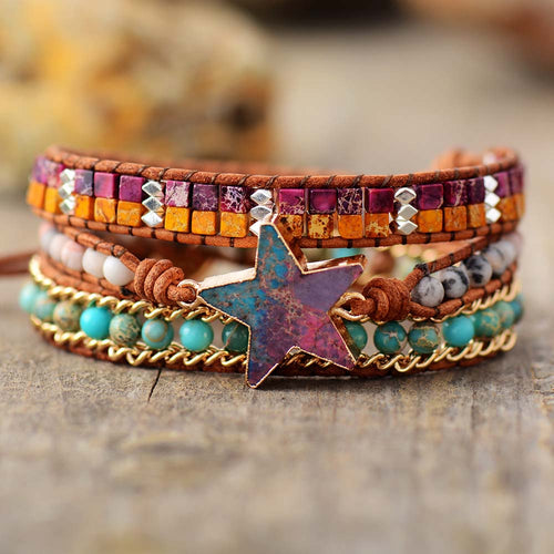 Stacked Fashion Star Leather Wrap Bracelet