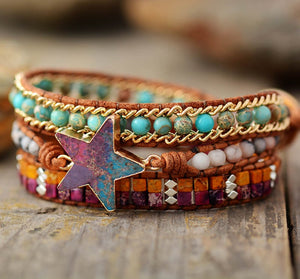 Stacked Fashion Star Leather Wrap Bracelet