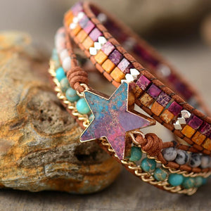 Stacked Fashion Star Leather Wrap Bracelet