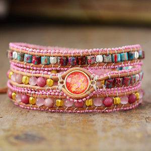 Bohemian Cute Pink Leather Wrap Bracelet