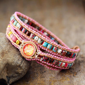 Bohemian Cute Pink Leather Wrap Bracelet