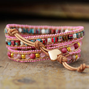 Bohemian Cute Pink Leather Wrap Bracelet
