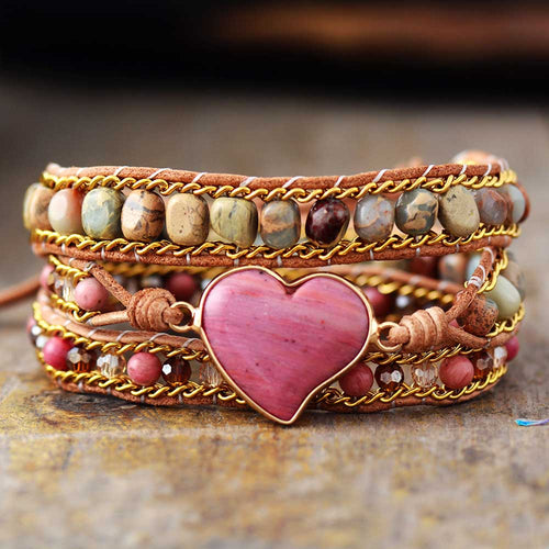 Luxury Jasper Heart Shape Wrap Bracelet