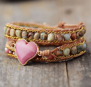 Luxury Jasper Heart Shape Wrap Bracelet