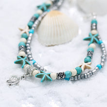 Load image into Gallery viewer, Rustic Dual Starfish &amp; Turtle Charm Anklet