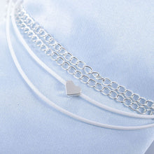 Load image into Gallery viewer, Dual Silver Chain &amp; Cord Heart Pendant Anklet