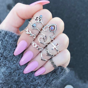 10-piece Antique Silver Ring Set - Maui Kitten Beachwear