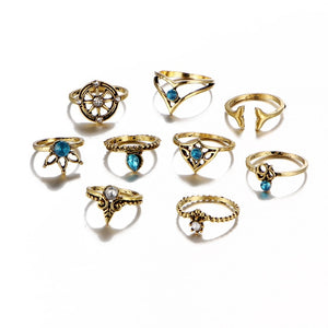 9-piece Rhinestone Ring Set