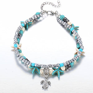 Rustic Dual Starfish & Turtle Charm Anklet